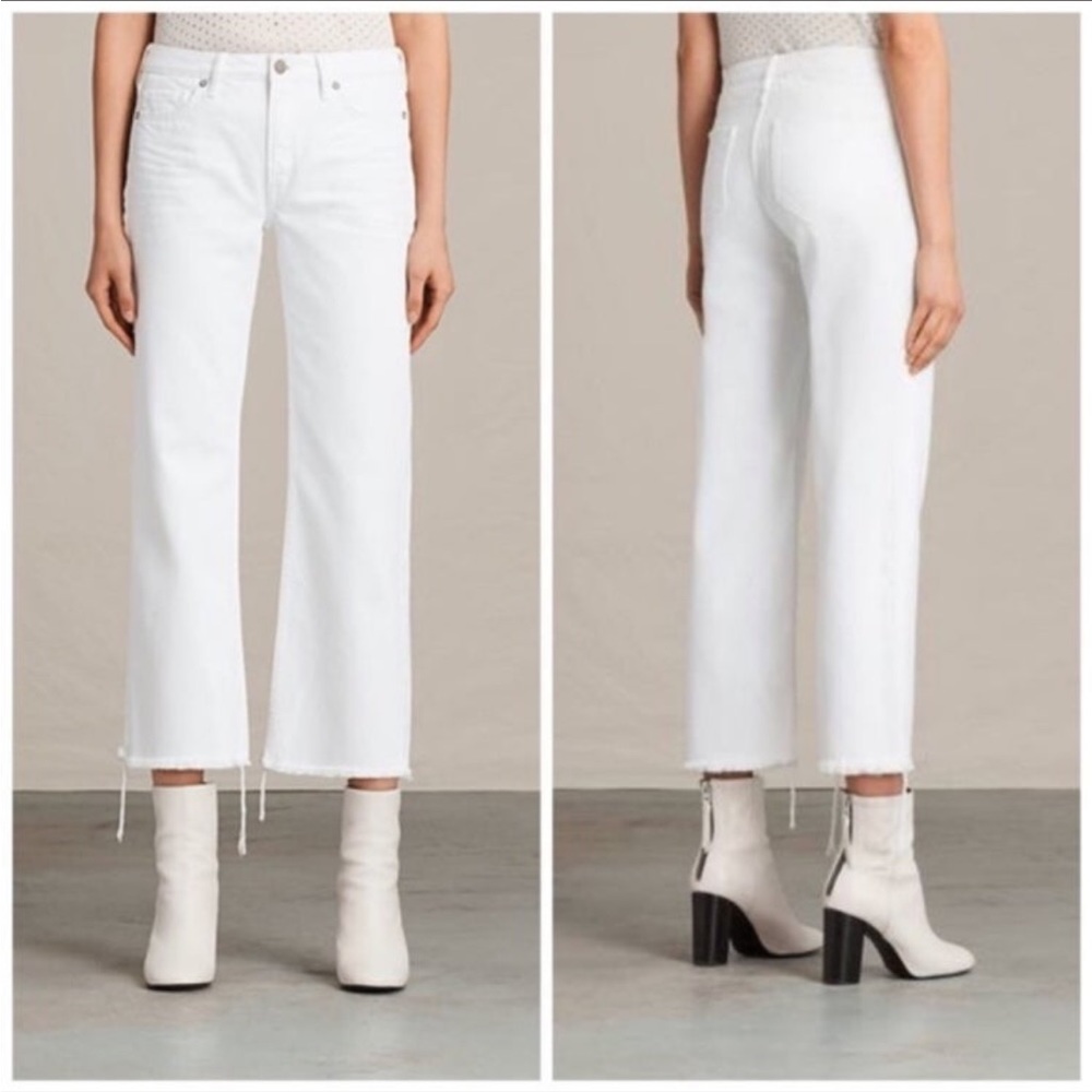 ALL SAINTS BELLE FLARE CROPPED JEANS IN WHITE 28
